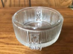 Vanity Powder Jar Clear Ribbed Depression Glass with Tulips Tapestry Look Gold Lid Vintage 1940's Boudoir Trinket Jewelry Box