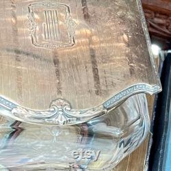 Vanity Table Set of Etched Glass Bottles and Box with Engraved Sterling Silver Lids Vintage Beauty Decorative Display, Containers