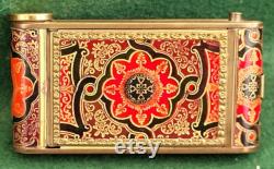 Very Pretty Vintage Camera Type All In One Powder Compact With Lipstick Holder And Cigarette Compartment Patterned Leather Finish.