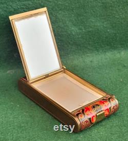 Very Pretty Vintage Camera Type All In One Powder Compact With Lipstick Holder And Cigarette Compartment Patterned Leather Finish.