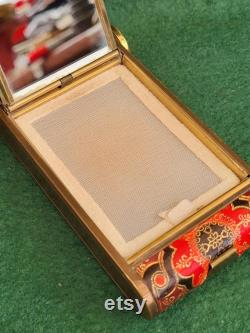 Very Pretty Vintage Camera Type All In One Powder Compact With Lipstick Holder And Cigarette Compartment Patterned Leather Finish.