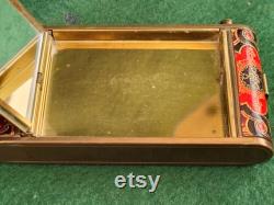Very Pretty Vintage Camera Type All In One Powder Compact With Lipstick Holder And Cigarette Compartment Patterned Leather Finish.