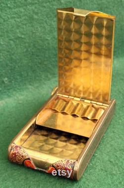 Very Pretty Vintage Camera Type All In One Powder Compact With Lipstick Holder And Cigarette Compartment Patterned Leather Finish.
