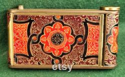 Very Pretty Vintage Camera Type All In One Powder Compact With Lipstick Holder And Cigarette Compartment Patterned Leather Finish.