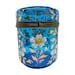 Victorian Blue Glass Hand Painted Daisy Gold Powder Box Dresser Vanity Jar.