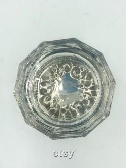 Victorian Glass POWDER JAR STERLING embossed lid Gs4-6