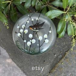 Victorian Handpainted Bird and Pussywillows Hinged Glass Powder Jar