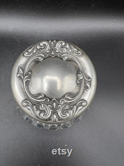 Victorian Heisey Glass Powder Jar with Ornate Silver Plate Lid