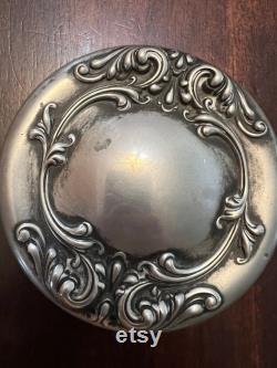 Victorian Heisey Glass Powder Jar with Ornate Silver Plate Lid