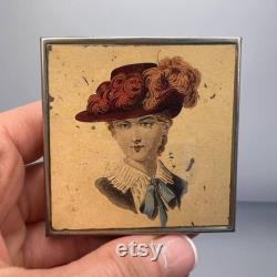 Victorian Lady Vintage Vanity Compact Face Puff Powder Box Mirror Silver Plated Enamel