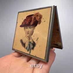 Victorian Lady Vintage Vanity Compact Face Puff Powder Box Mirror Silver Plated Enamel