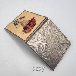 Victorian Lady Vintage Vanity Compact Face Puff Powder Box Mirror Silver Plated Enamel