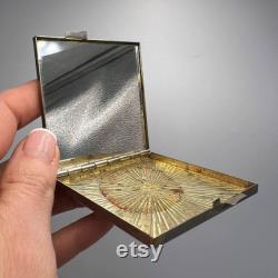 Victorian Lady Vintage Vanity Compact Face Puff Powder Box Mirror Silver Plated Enamel