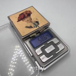 Victorian Lady Vintage Vanity Compact Face Puff Powder Box Mirror Silver Plated Enamel