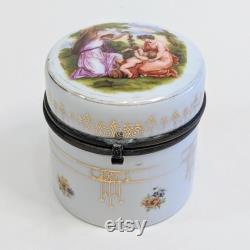 Victorian Porcelain Trinket Box 19th Century Vanity Patch Box with Kauffman Scene