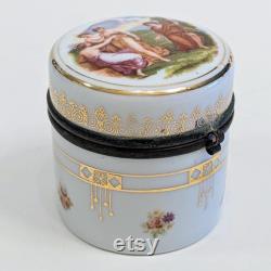 Victorian Porcelain Trinket Box 19th Century Vanity Patch Box with Kauffman Scene