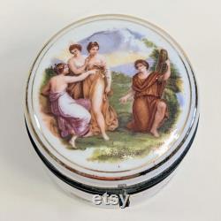 Victorian Porcelain Trinket Box 19th Century Vanity Patch Box with Kauffman Scene
