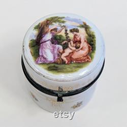 Victorian Porcelain Trinket Box 19th Century Vanity Patch Box with Kauffman Scene