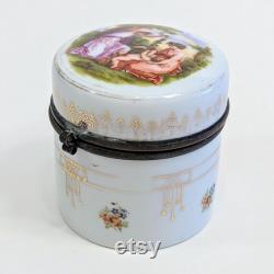 Victorian Porcelain Trinket Box 19th Century Vanity Patch Box with Kauffman Scene