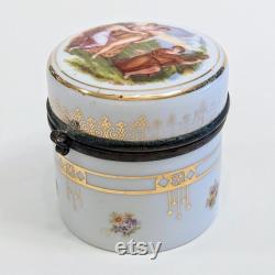 Victorian Porcelain Trinket Box 19th Century Vanity Patch Box with Kauffman Scene