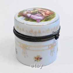 Victorian Porcelain Trinket Box 19th Century Vanity Patch Box with Kauffman Scene