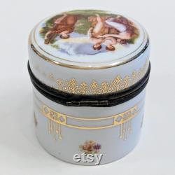 Victorian Porcelain Trinket Box 19th Century Vanity Patch Box with Kauffman Scene