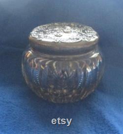 Victorian Powder Jar, Gorham Sterling LId, American Cut Glass, Wedding Gift, Art Nouveau, Art Deco Jar