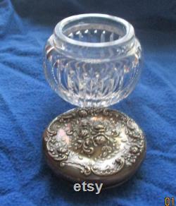 Victorian Powder Jar, Gorham Sterling LId, American Cut Glass, Wedding Gift, Art Nouveau, Art Deco Jar