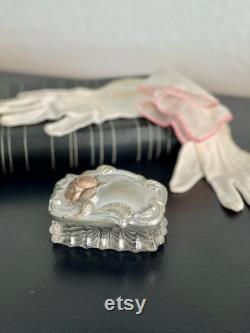 Victorian Rose Glass and Silver Jewelry Box Art Nouveau Powder Room Decor