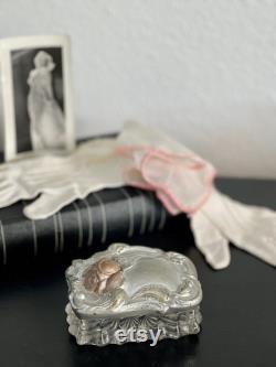 Victorian Rose Glass and Silver Jewelry Box Art Nouveau Powder Room Decor