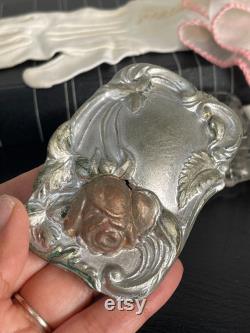 Victorian Rose Glass and Silver Jewelry Box Art Nouveau Powder Room Decor