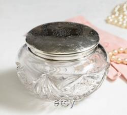 Victorian Sterling Top Crystal Hand Chased Vanity Jar