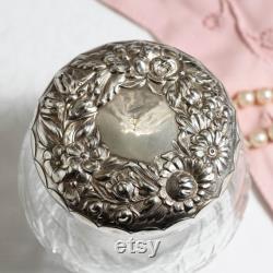 Victorian Sterling Top Crystal Repousse Vanity Jar
