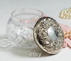 Victorian Sterling Top Crystal Repousse Vanity Jar