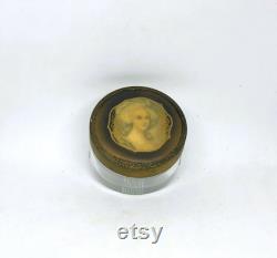 Victorian Vanity Jar, Woman Portrait Jar, Rippled Glass Jar, Vintage Vanity Jar, Gold Lid Jar, Cream Jar, Collectible Jar