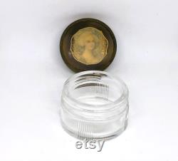 Victorian Vanity Jar, Woman Portrait Jar, Rippled Glass Jar, Vintage Vanity Jar, Gold Lid Jar, Cream Jar, Collectible Jar