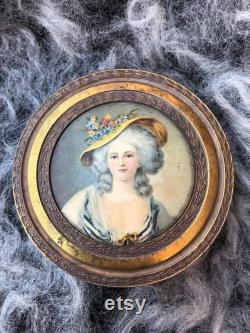 Vintage 1900s Jewelry Powder Box Lady on Lid