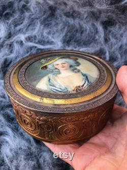 Vintage 1900s Jewelry Powder Box Lady on Lid