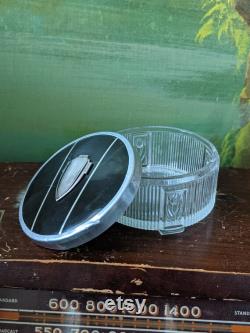 Vintage 1920s 1930s Black Chrome Deco Powder Dish