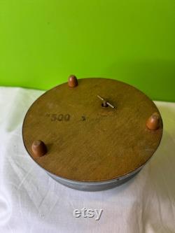 Vintage 1930-1950s Aluminum Musical Box and Powder Puff Case Combined Grey Victorian Couple Music Box Works