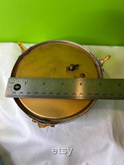 Vintage 1930-1950s Aluminum Musical Box and Powder Puff Case Combined Grey Victorian Couple Music Box Works