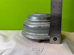 Vintage 1930-1950s Aluminum Musical Box and Powder Puff Case Combined Grey Victorian Couple Music Box Works