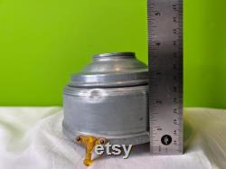 Vintage 1930-1950s Aluminum Musical Box and Powder Puff Case Combined Grey Victorian Couple Music Box Works