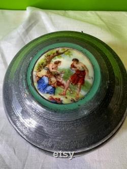 Vintage 1930-1950s Small Aluminum Musical Box and Powder Puff Case Combined Grey Victorian Family Music Box Broken