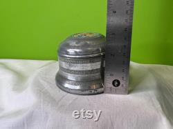Vintage 1930-1950s Small Aluminum Musical Box and Powder Puff Case Combined Grey Victorian Family Music Box Broken