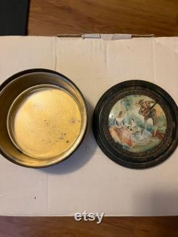Vintage 1930's Victorian Brass Powder Box with mirror in lid
