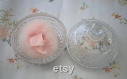 Vintage 1930s 30s Cut Glass Powder Bowl and Pink Pink Swansdown Powder Puff