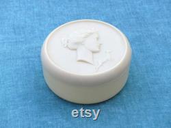 Vintage 1930s Celluloid Powder Pot With Diana The Huntress on Lid, Ancient Greek Goddess of the Moon With a Leaping Deer, Art Deco Era