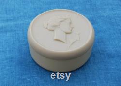 Vintage 1930s Celluloid Powder Pot With Diana The Huntress on Lid, Ancient Greek Goddess of the Moon With a Leaping Deer, Art Deco Era