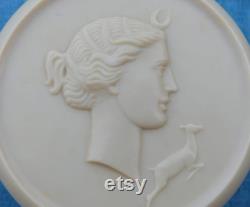 Vintage 1930s Celluloid Powder Pot With Diana The Huntress on Lid, Ancient Greek Goddess of the Moon With a Leaping Deer, Art Deco Era
